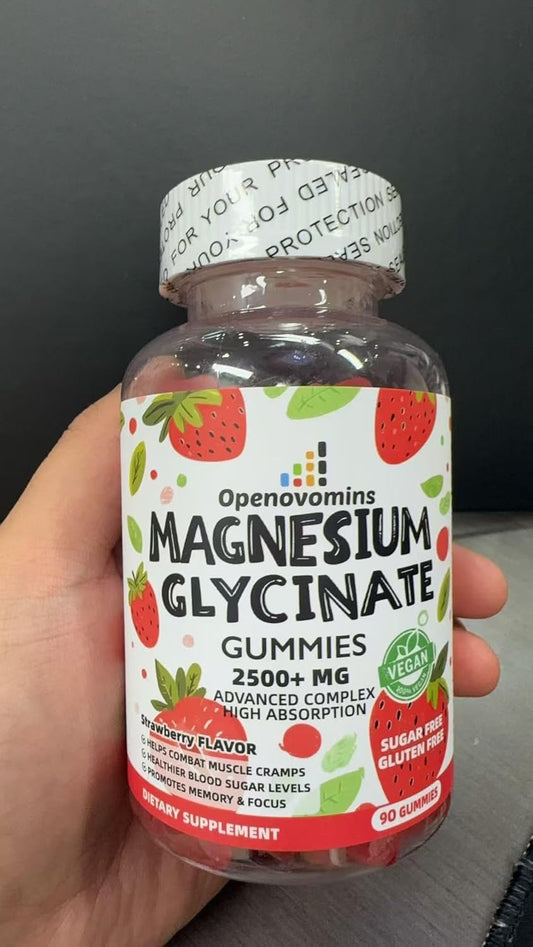 Sugar-Free Magnesium Glycinate Gummies 2500mg with Vitamin D, B6, CoQ10 - Calm Mood & Sleep Support - 90 Strawberry Gummies