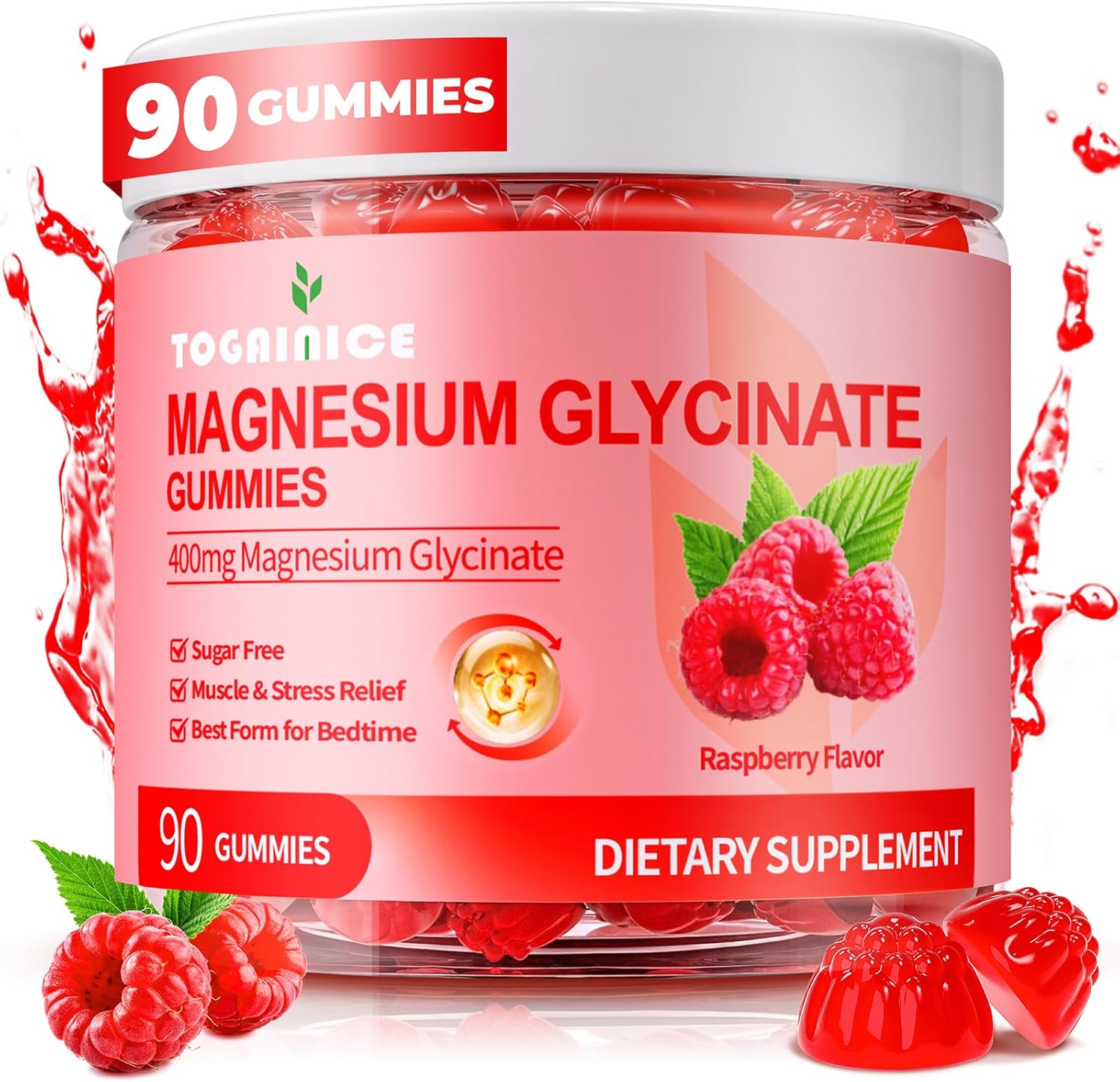 Sugar-Free Magnesium Glycinate Gummies 400mg for Adults & Kids - 90 Count - Potassium Magnesium Supplement for Men & Women