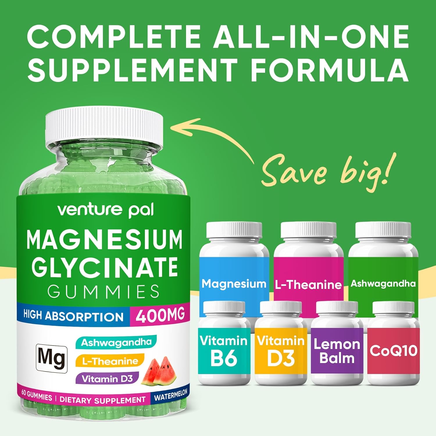 Sugar-Free Magnesium Glycinate Gummies 400mg for Electrolyte Support by Venture Pal