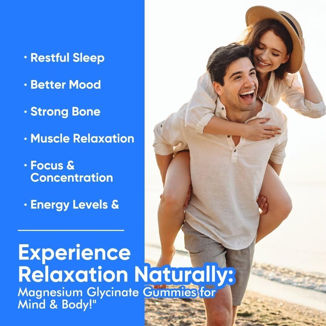 Sugar-Free Magnesium Glycinate Gummies for Relaxation and Sleep - Adult & Kid-Friendly Magnesium Supplement for Muscle Tension and Nerve Relief