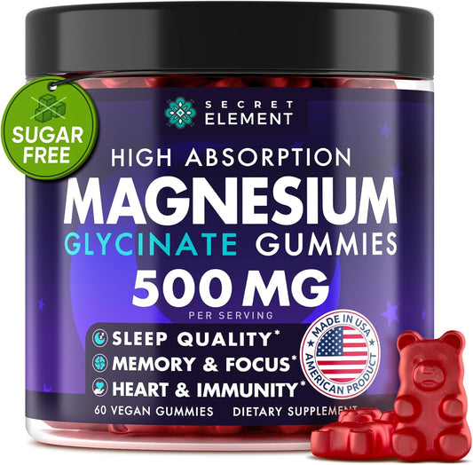Sugar-Free Magnesium Glycinate Gummies with Ashwagandha, Haritaki, Beet Root, Turmeric, Zinc, Vitamin B6 - 60 Chewables for Adults & Kids