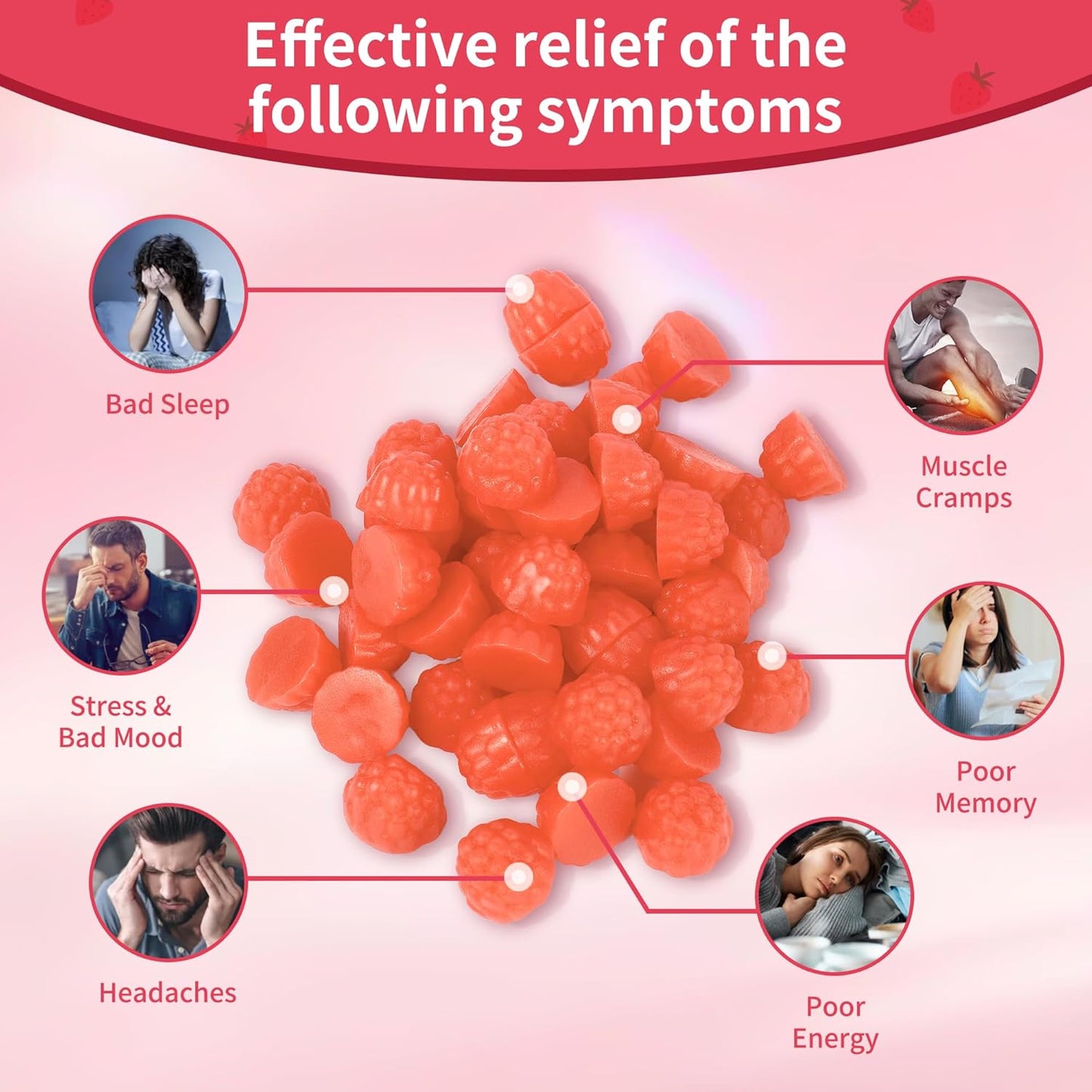 Sugar-Free Magnesium Glycinate Gummies with Essential Vitamins for Mood & Sleep Support - 240 Strawberry Gummies