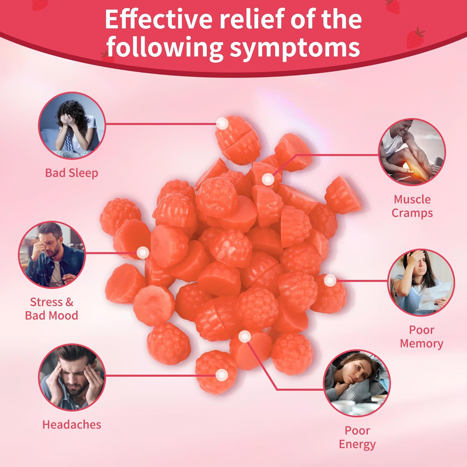 Sugar-Free Magnesium Glycinate Gummies with Essential Vitamins for Mood & Sleep Support - 240 Strawberry Gummies