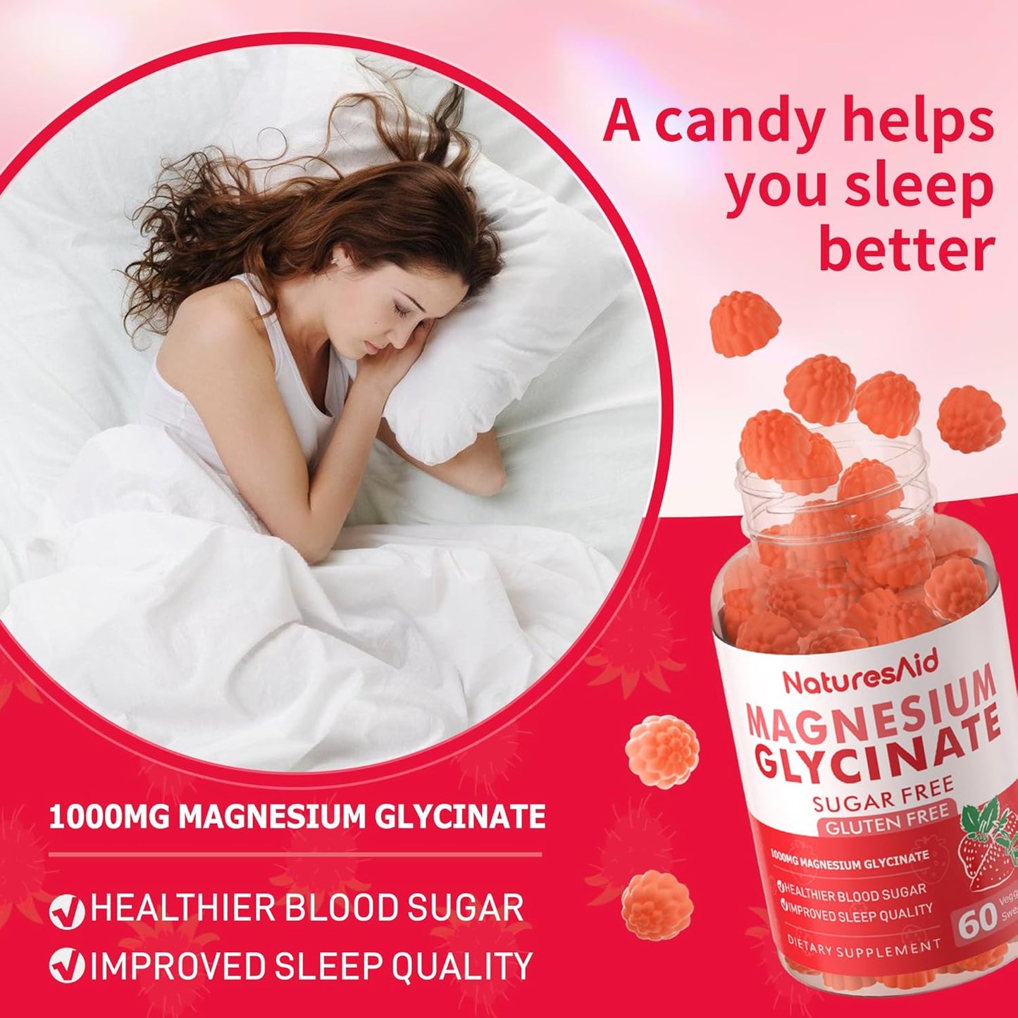 Sugar-Free Magnesium Glycinate Gummies with Essential Vitamins for Mood & Sleep Support - 240 Strawberry Gummies