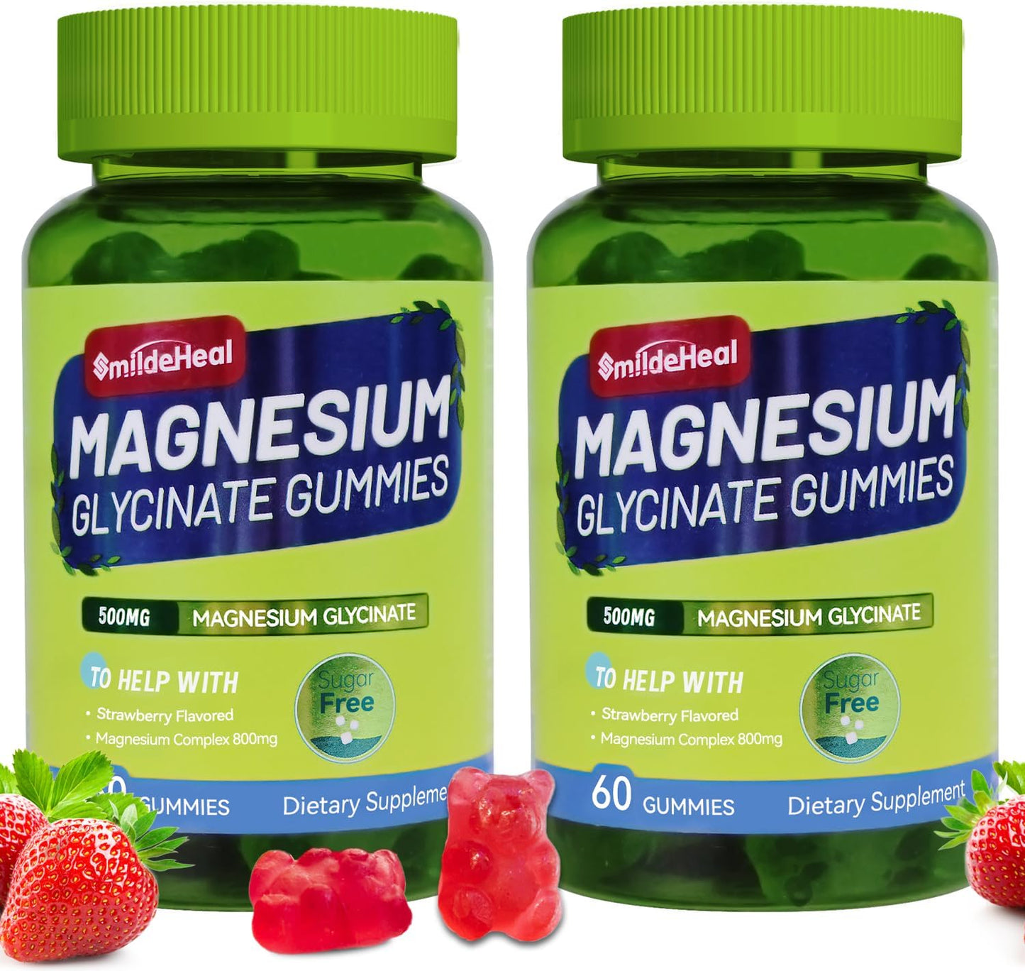 Sugar-Free Magnesium Glycinate Gummies with L-Threonate - 500mg Magnesium Potassium Supplement with Vitamin D, B6, CoQ10 - Strawberry Flavor - 120 Gummies