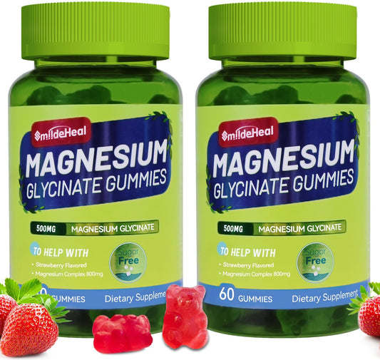 Sugar-Free Magnesium Glycinate Gummies with L-Threonate - 500mg Magnesium Potassium Supplement with Vitamin D, B6, CoQ10 - Strawberry Flavor - 120 Gummies