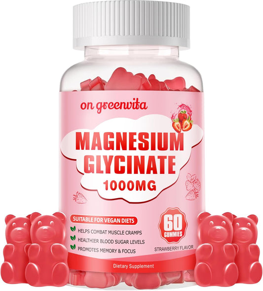 Sugar-Free Magnesium Glycinate Gummies with Potassium, Vitamin D, B6, and CoQ10 - 60 Strawberry Gummies for Calm Mood & Sleep Support