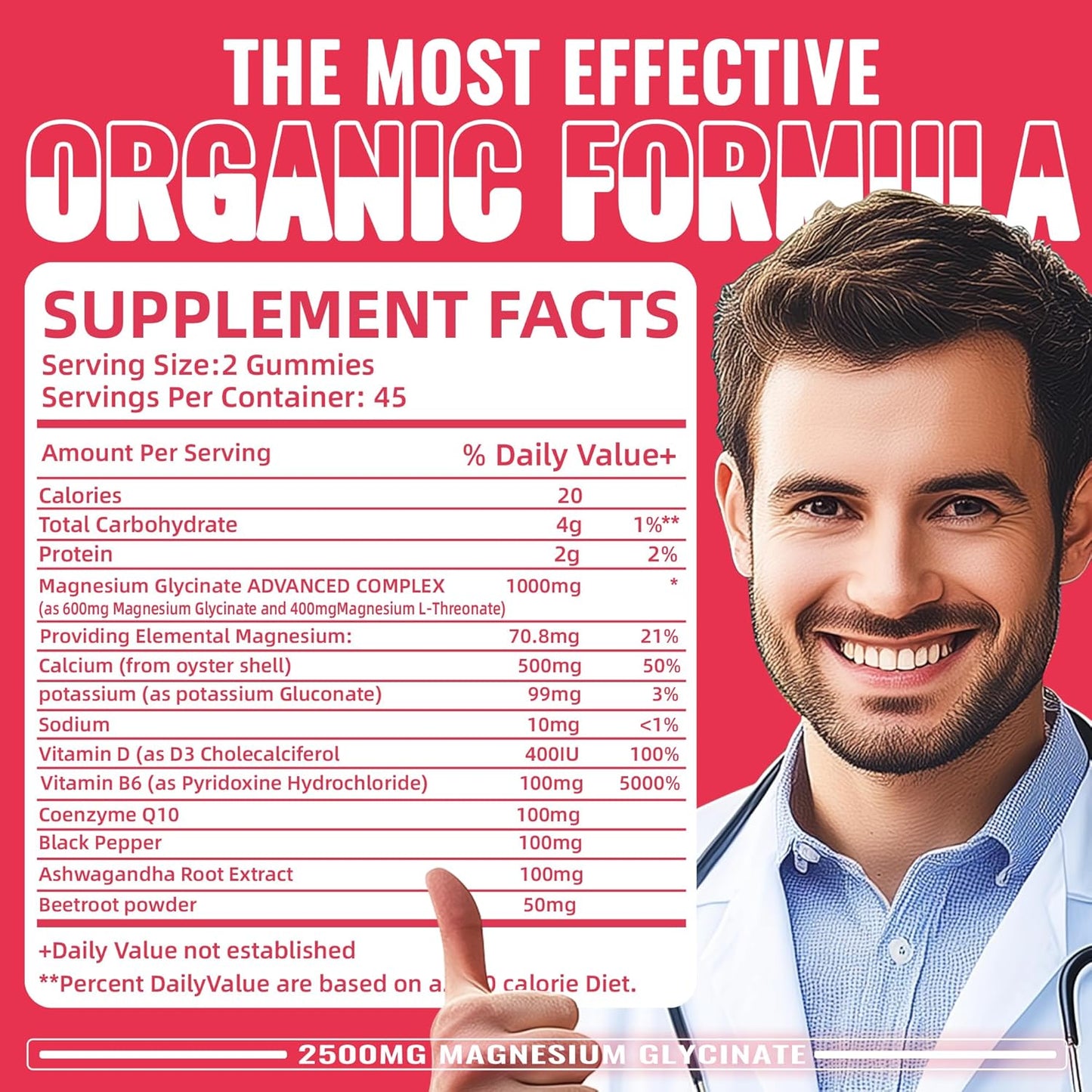 Sugar-Free Magnesium Glycinate Gummies with Potassium & Vitamins for Calm Mood & Sleep - 90 Watermelon Gummies - 2500mg