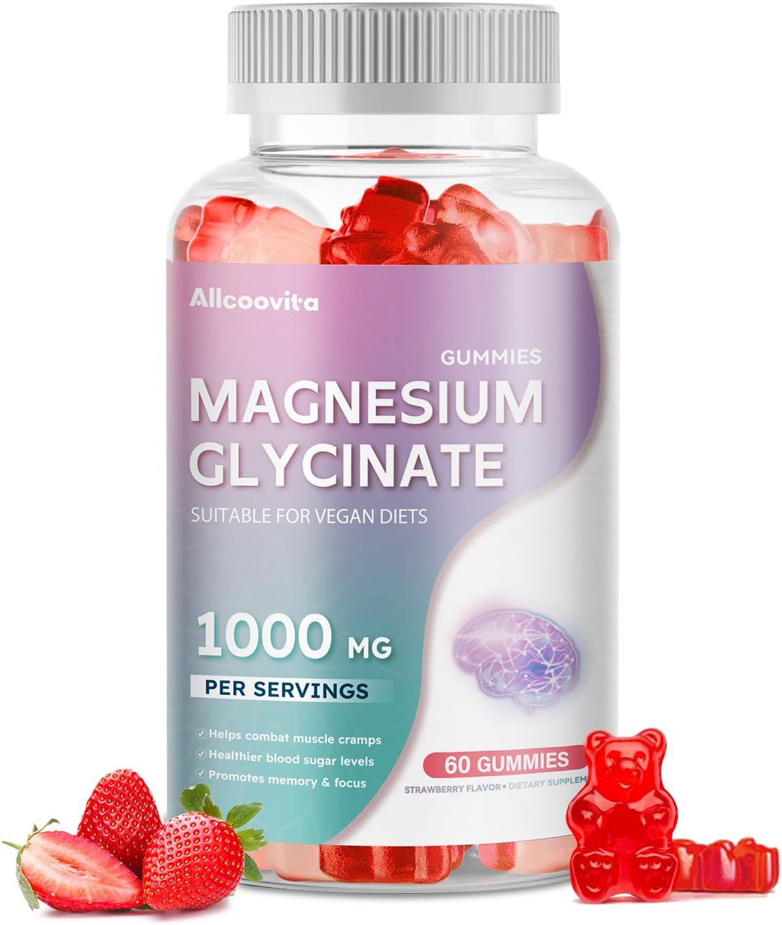 Sugar Free Magnesium Glycinate Gummies with Vitamin D, B6, CoQ10 for Calm Mood & Sleep - 60 Strawberry Gummies - BoostGo Australia