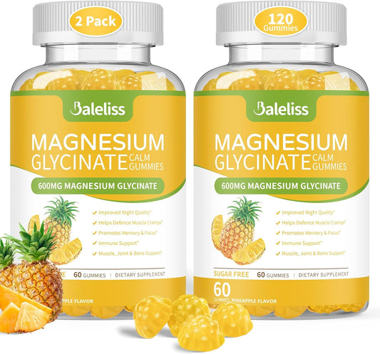 Sugar-Free Magnesium Glycinate Gummies with Vitamin D, B6 & CoQ10 - 120 Gummies (2 Pack) for Sleep, Relaxation, Stress Relief & Mood Support