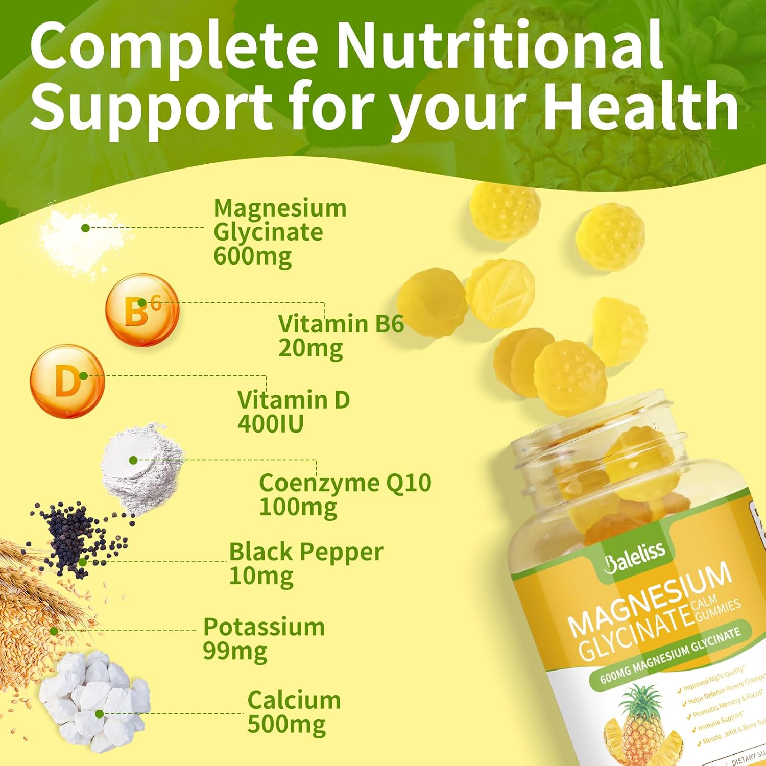 Sugar-Free Magnesium Glycinate Gummies with Vitamin D, B6 & CoQ10 - 120 Gummies (2 Pack) for Sleep, Relaxation, Stress Relief & Mood Support