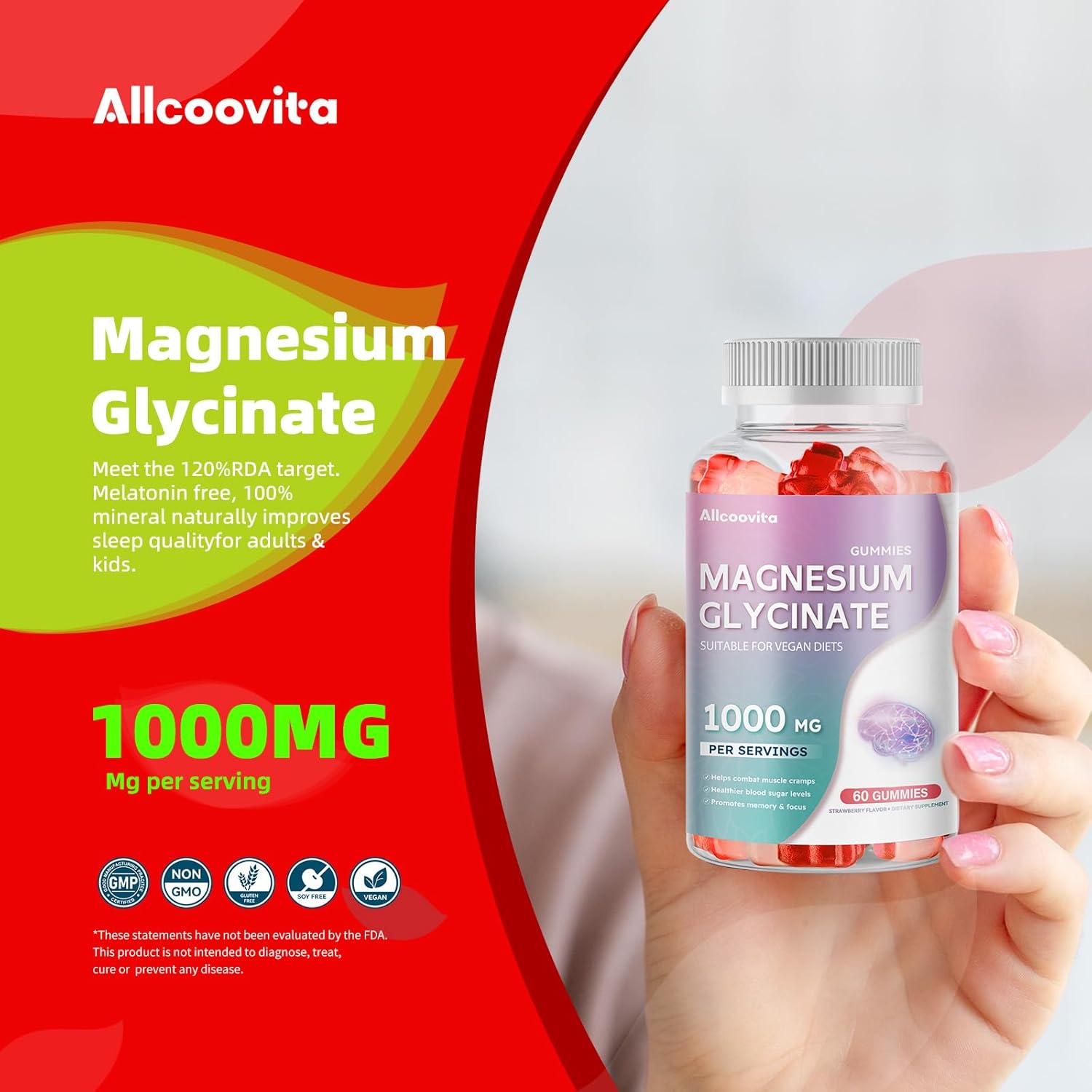 Sugar Free Magnesium Glycinate Gummies with Vitamin D, B6, CoQ10 for Calm Mood & Sleep - 60 Strawberry Gummies - BoostGo Australia