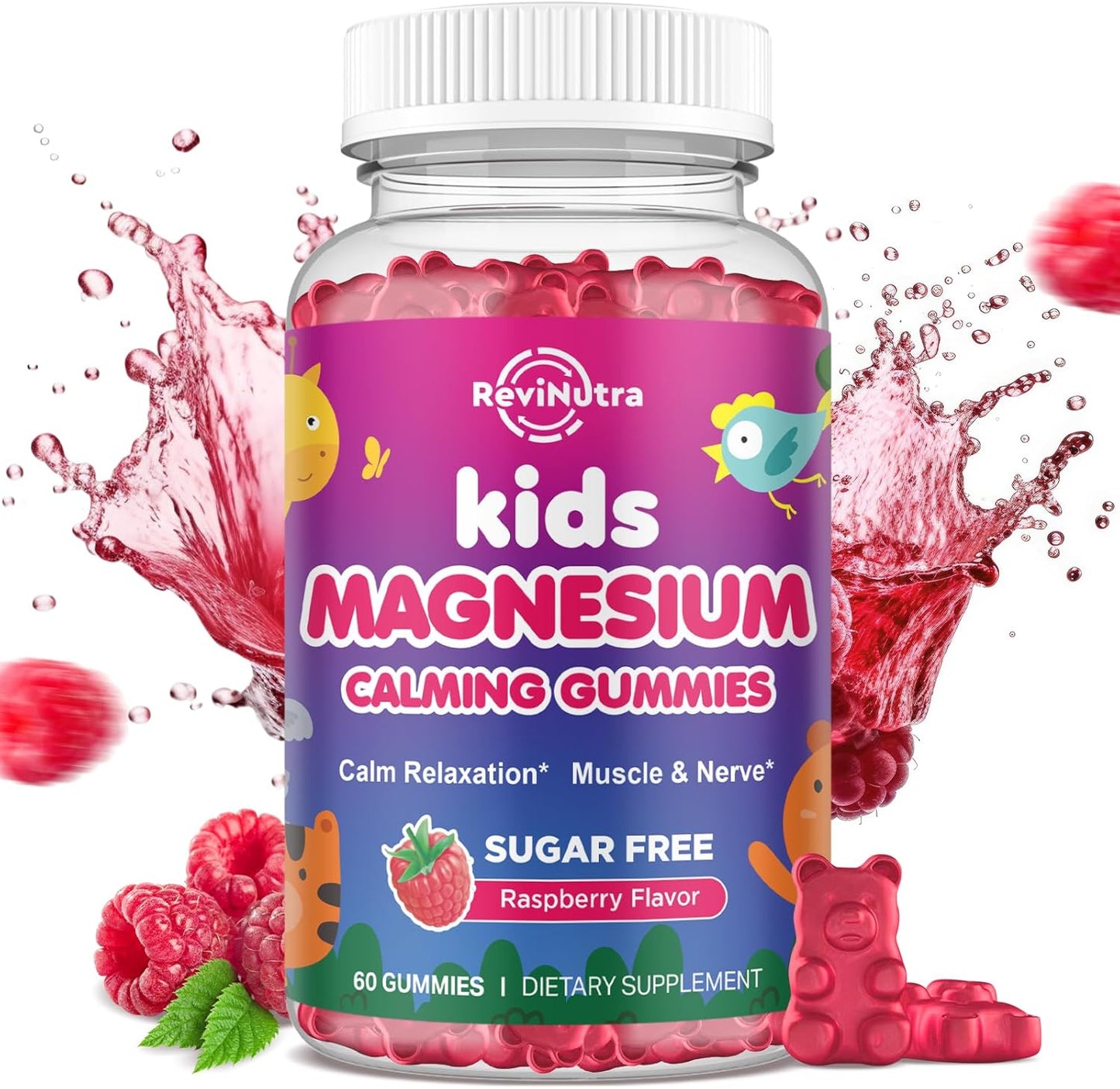 Sugar-Free Magnesium Gummies for Kids & Adults with L-Theanine and Vitamin D - 60ct