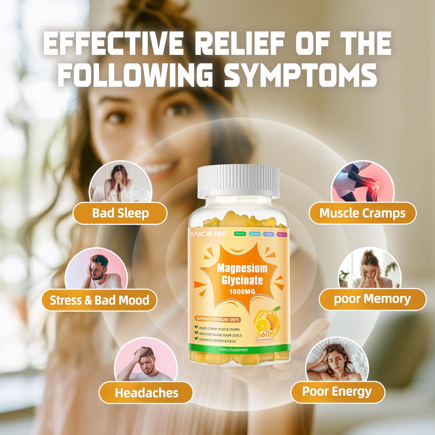 Sugar-Free Magnesium Gummies with Vitamin D & Potassium for Sleep Support - 120 Count