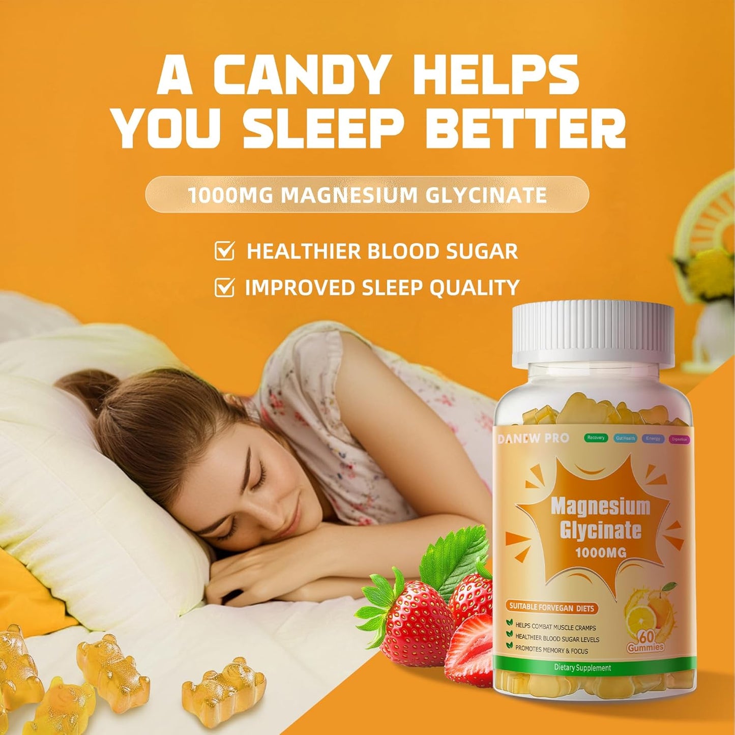 Sugar-Free Magnesium Gummies with Vitamin D & Potassium for Sleep Support - 120 Count