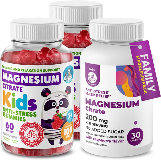 Sugar-Free Magnesium Gummy Bundle for Adults and Kids - Dr. Moritz Calm Magnesium Gummies (200mg, 30 Count) and Kids Magnesium Gummies (120 Count, 2 Pack) - BoostGo Australia