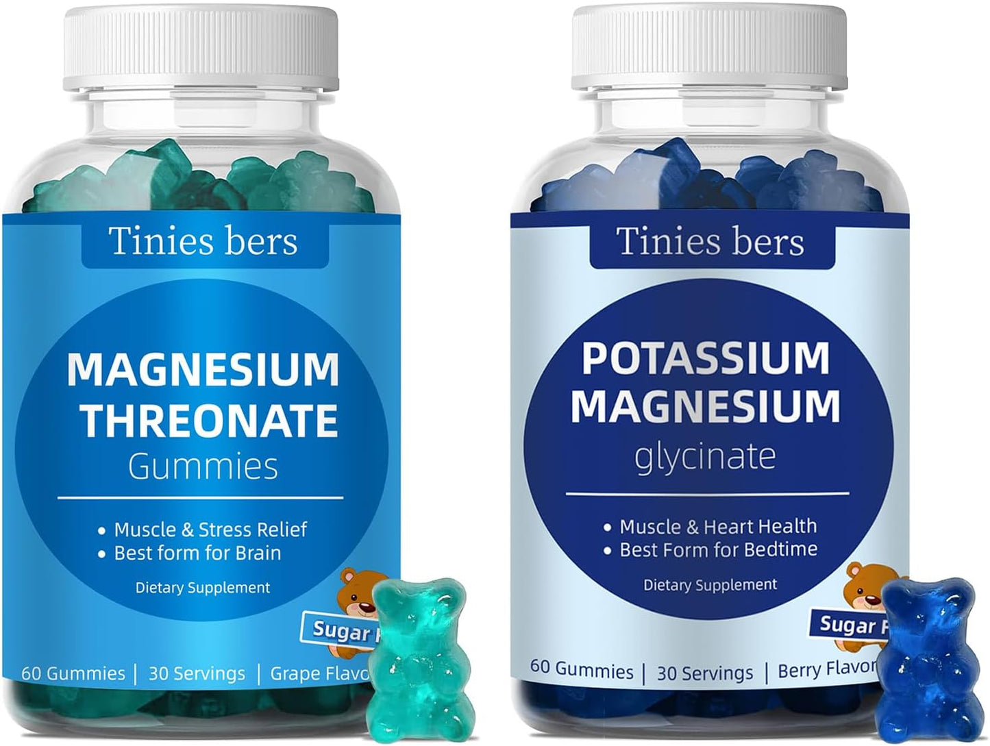 Sugar-Free Magnesium Threonate & Potassium Gummies 500mg - Fruits Flavor, Vegan, Pectin, Non-GMO, Gluten-Free - for Adults & Kids