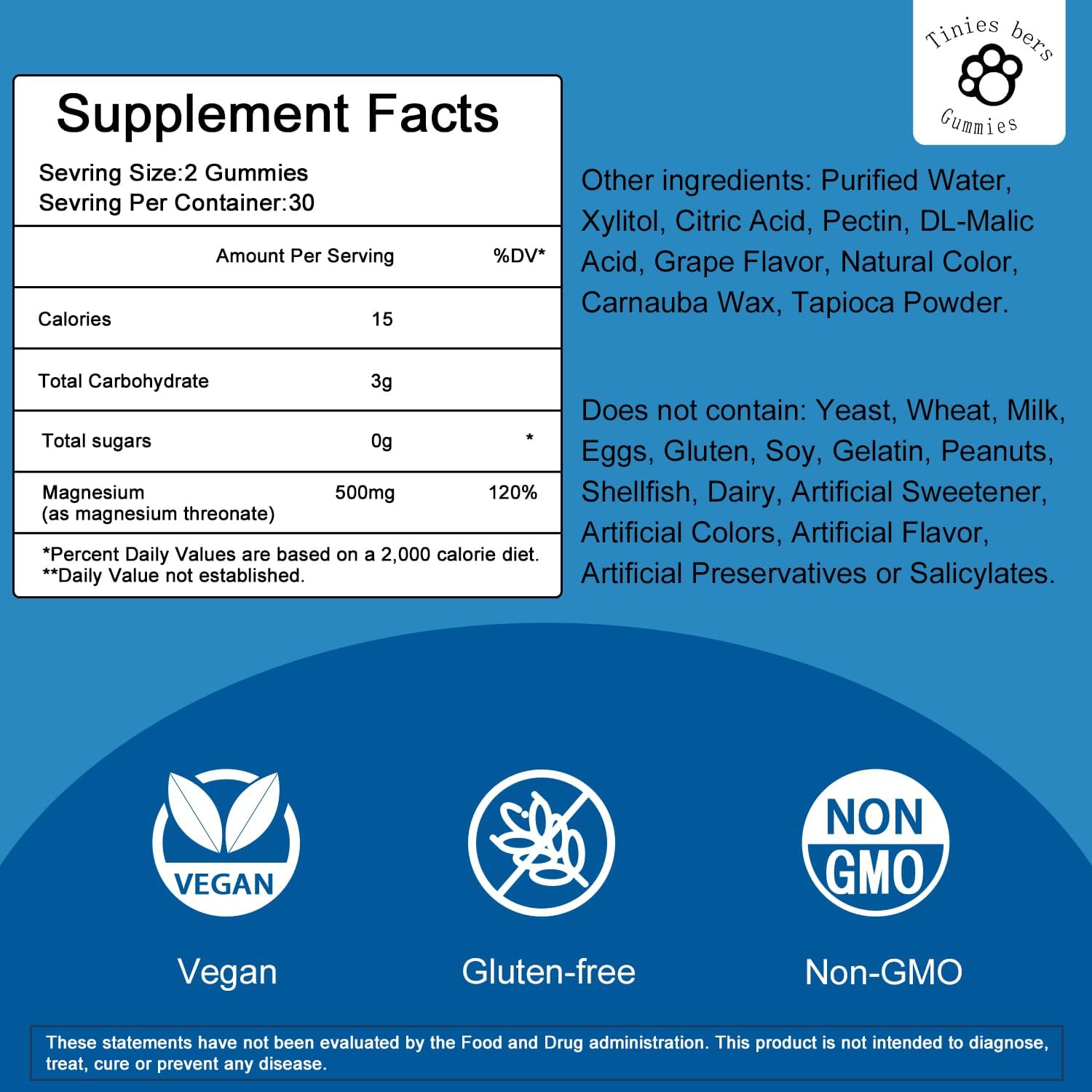 Sugar-Free Magnesium Threonate & Potassium Gummies 500mg - Fruits Flavor, Vegan, Pectin, Non-GMO, Gluten-Free - for Adults & Kids