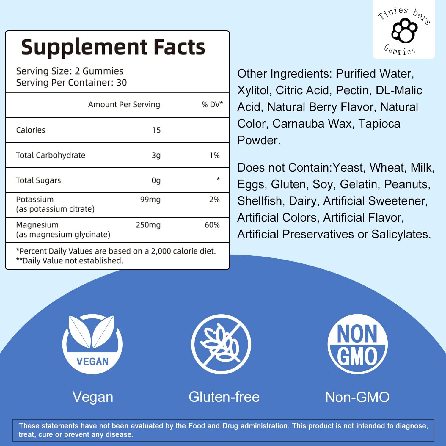 Sugar-Free Magnesium Threonate & Potassium Gummies 500mg - Fruits Flavor, Vegan, Pectin, Non-GMO, Gluten-Free - for Adults & Kids