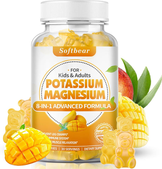 Sugar-Free Mango Flavored Potassium Magnesium Calcium Gummies for Women - 60 Count, Muscle Health Support