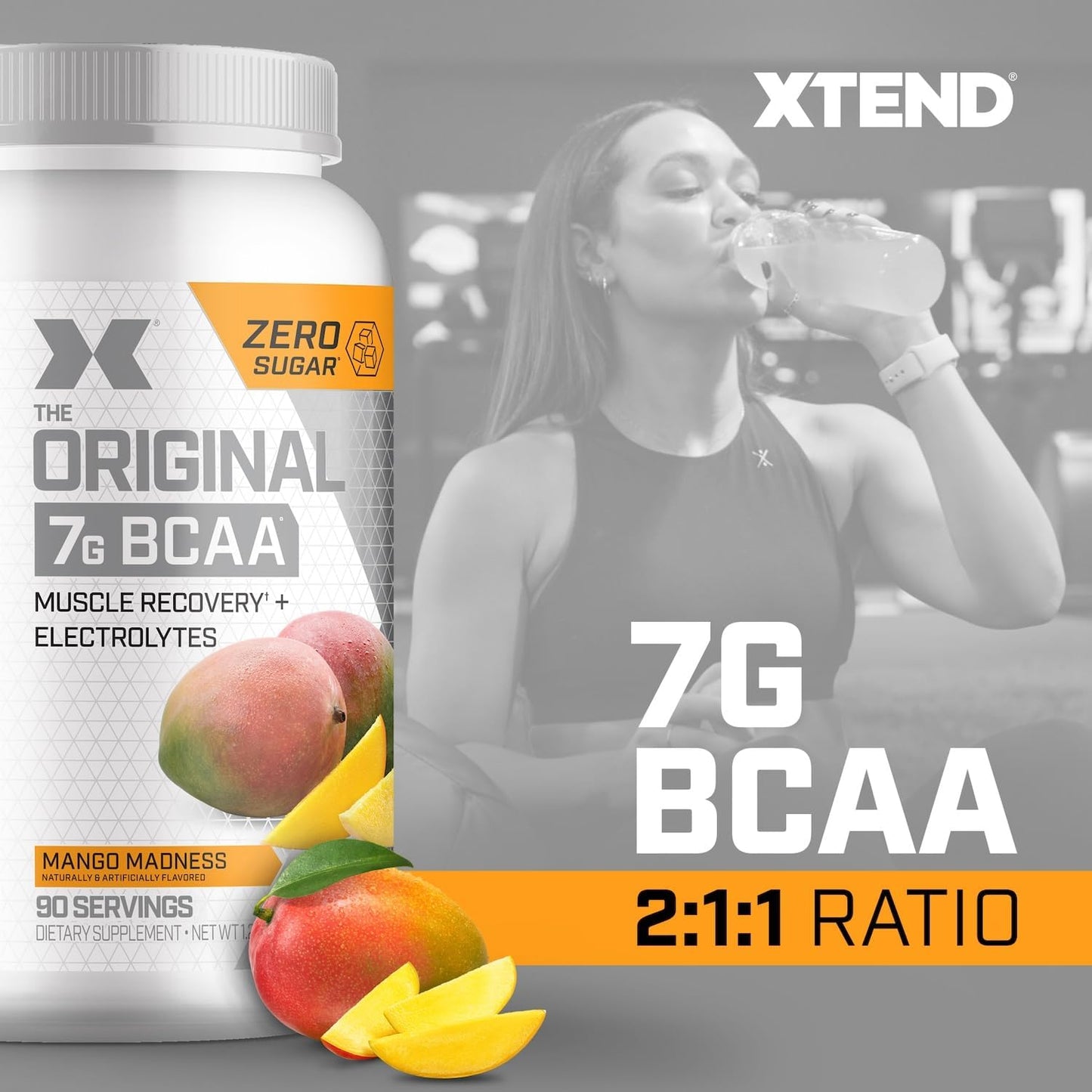 Sugar-Free Mango Madness BCAA Powder for Post-Workout Muscle Recovery - 90 Servings