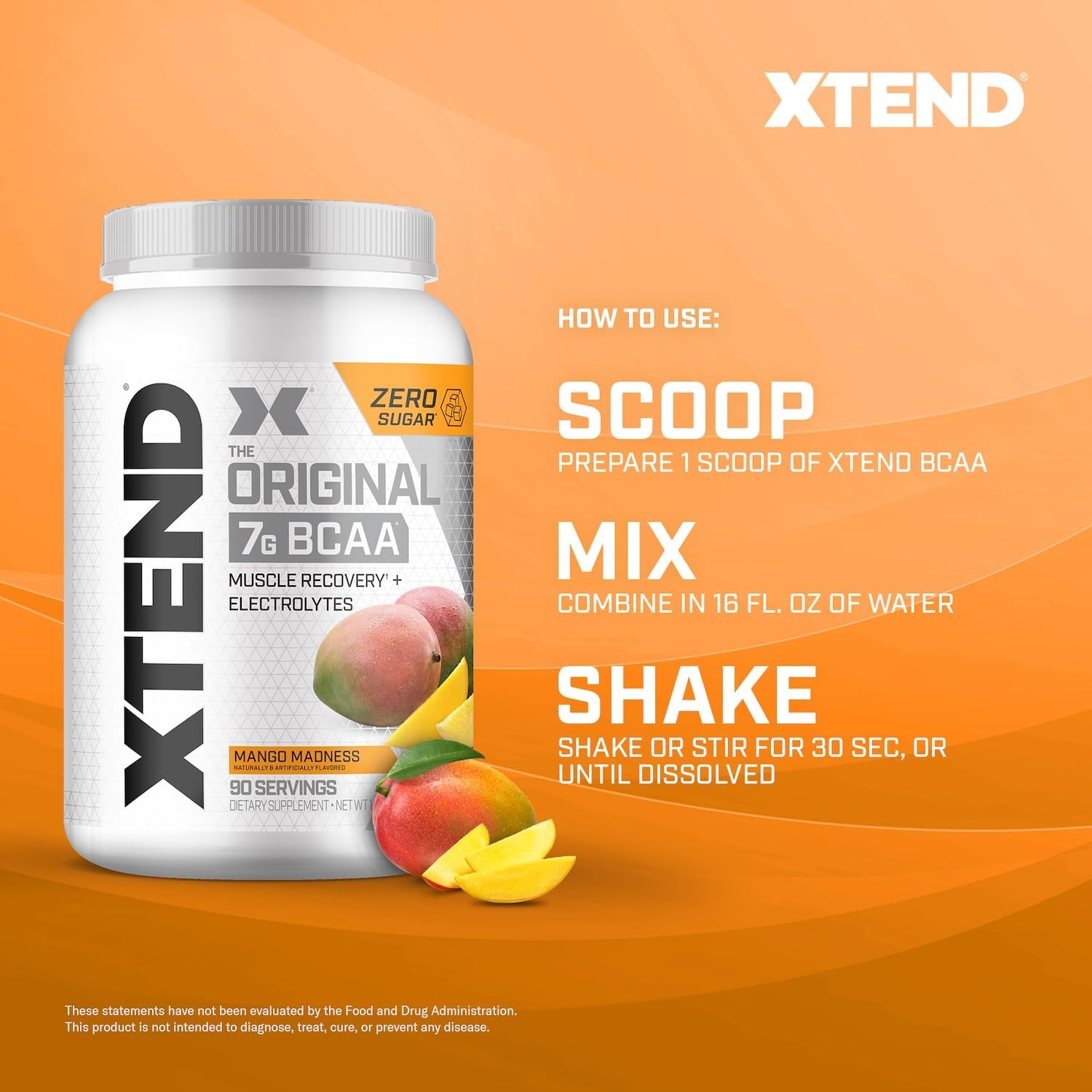 Sugar-Free Mango Madness BCAA Powder for Post-Workout Muscle Recovery - 90 Servings