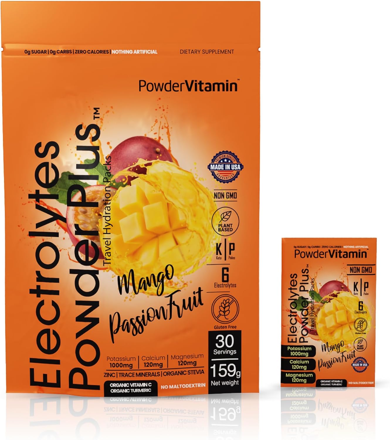 Sugar Free Mango Passionfruit Keto Electrolyte Powder with 1000mg Potassium, 120mg Calcium, 120mg Magnesium - 30 Packets