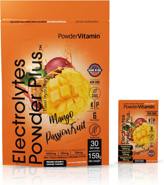 Sugar Free Mango Passionfruit Keto Electrolyte Powder with 1000mg Potassium, 120mg Calcium, 120mg Magnesium - 30 Packets