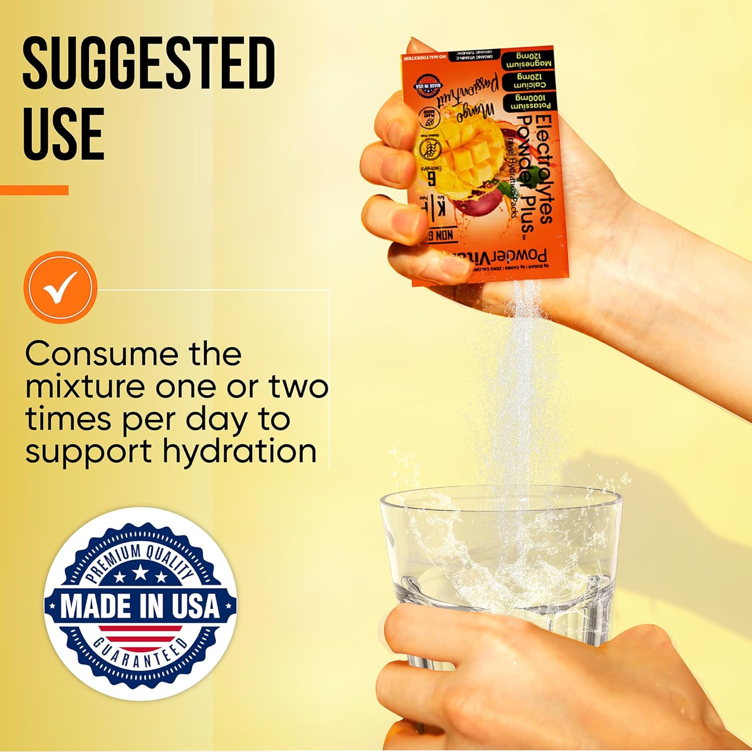 Sugar Free Mango Passionfruit Keto Electrolyte Powder with 1000mg Potassium, 120mg Calcium, 120mg Magnesium - 30 Packets