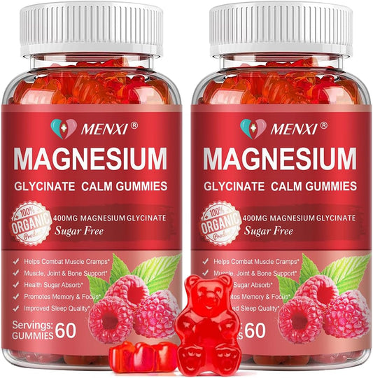 Sugar-Free MENXI Magnesium Gummies with 600mg Magnesium per Serving - Potassium Supplement for Mood, Muscle, Bone & Energy Support - 120 Raspberry Gummies
