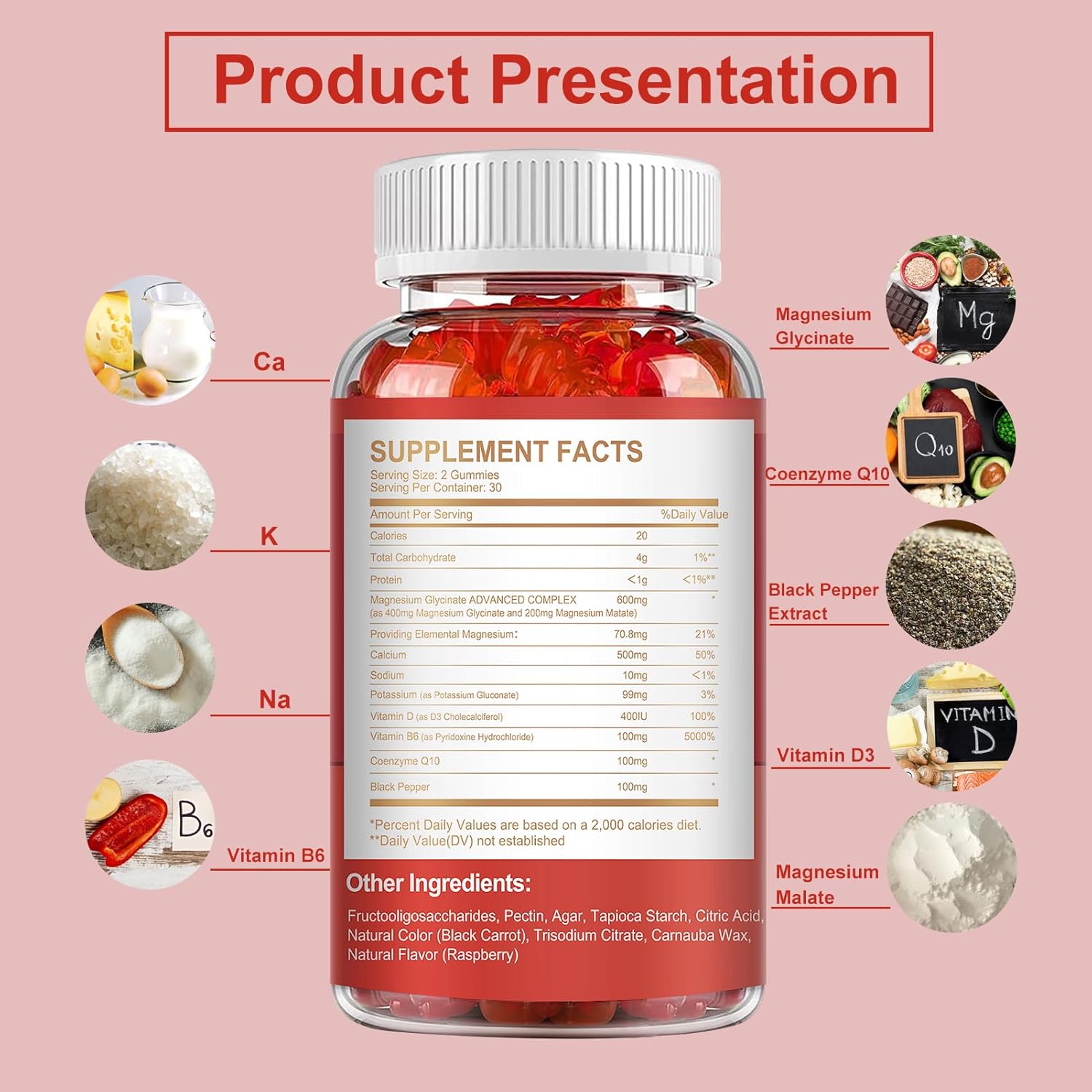 Sugar-Free MENXI Magnesium Gummies with 600mg Magnesium per Serving - Potassium Supplement for Mood, Muscle, Bone & Energy Support - 120 Raspberry Gummies