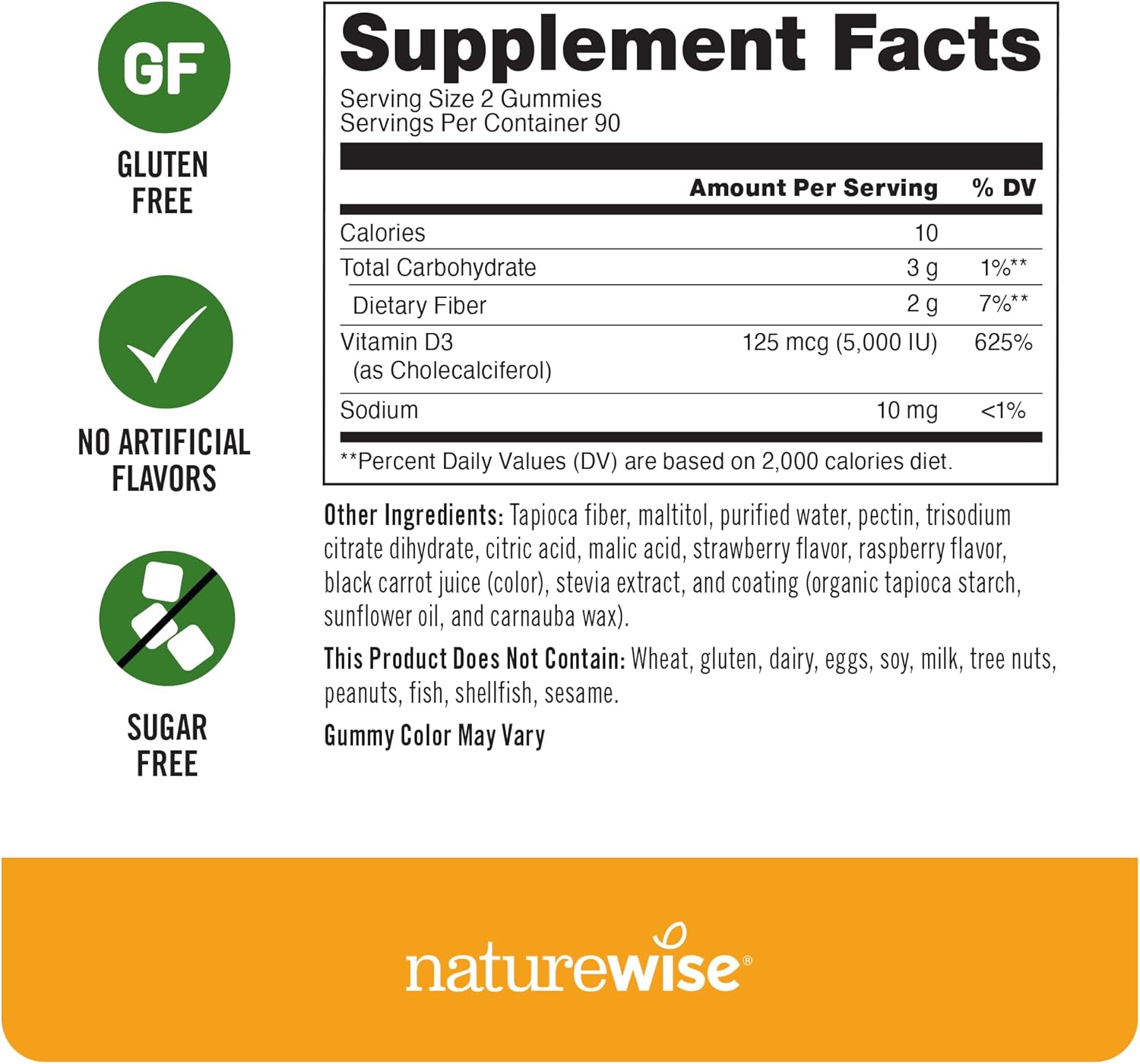 Sugar-Free Mixed Berry Flavor Vitamin D3 Gummies - 5000 IU for Adults - Supports Immunity, Muscle & Bone Strength - Non-GMO - 180 Gummies
