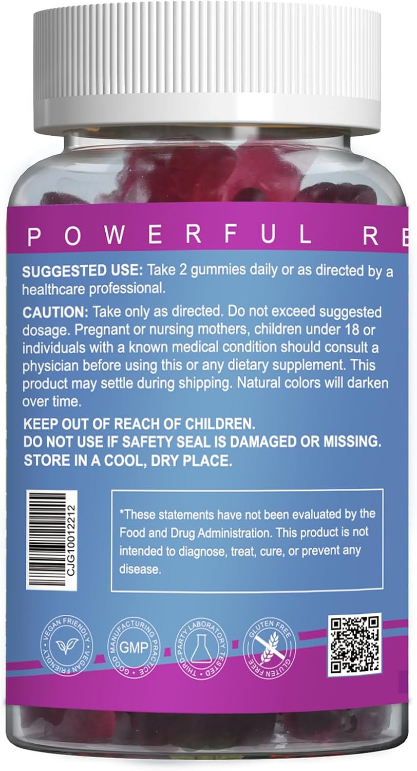Sugar-Free Mixed Berry Flavored Magnesium Gummies with Potassium, Vitamin D, B6, CoQ10 - 400mg Magnesium Glycinate and 200mg L-Threonate for Muscle - 60 Gummies