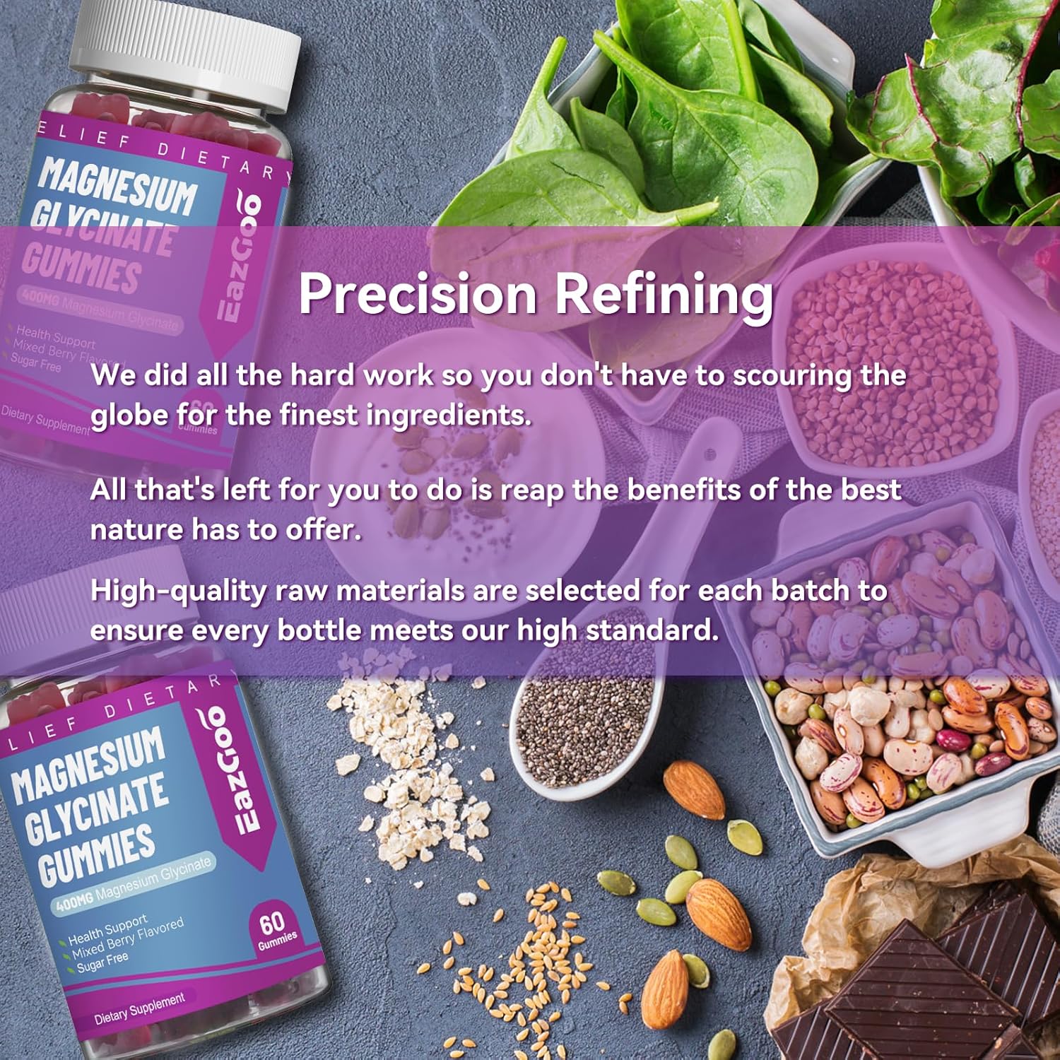 Sugar-Free Mixed Berry Flavored Magnesium Gummies with Potassium, Vitamin D, B6, CoQ10 - 400mg Magnesium Glycinate and 200mg L-Threonate for Muscle - 60 Gummies