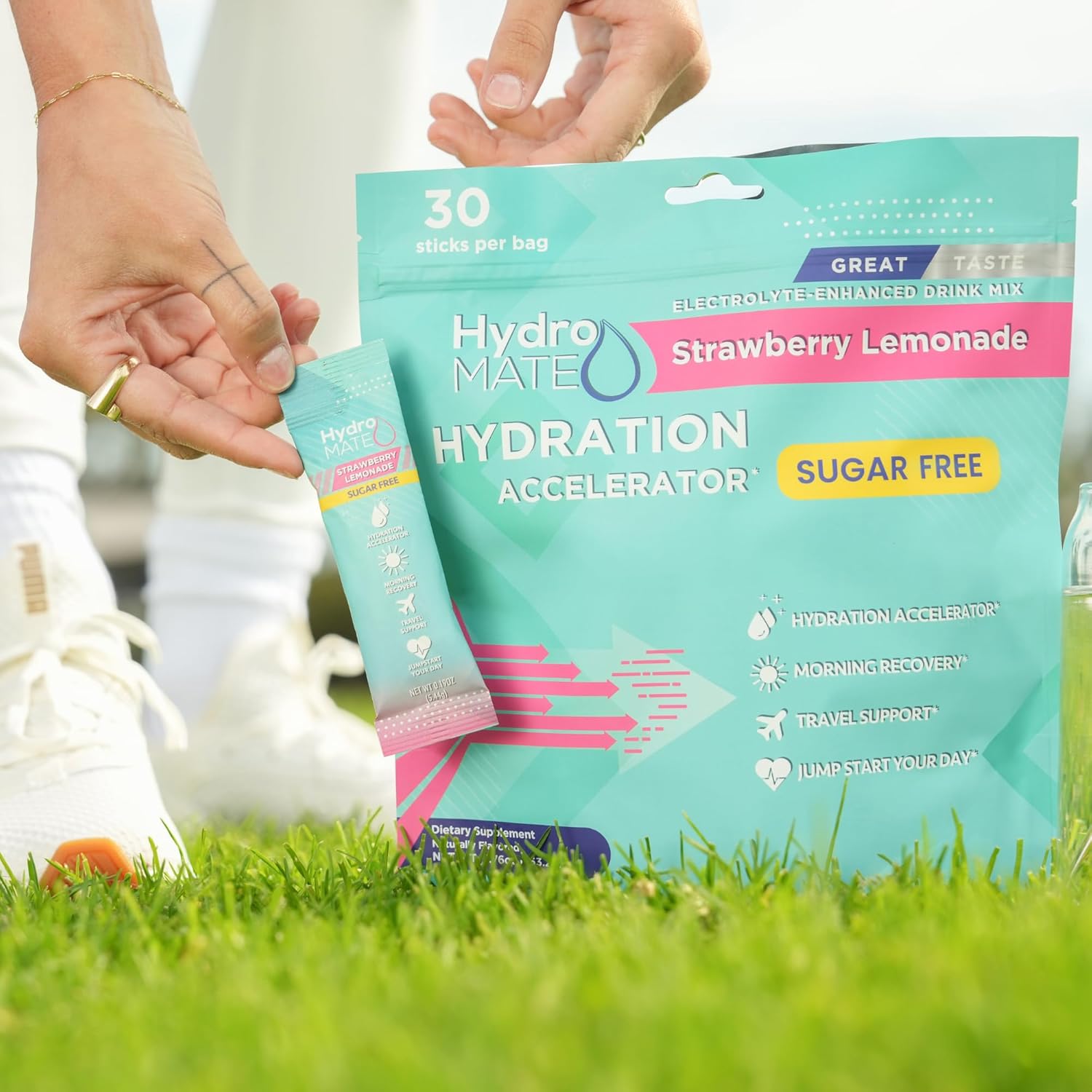 Sugar-Free NatureWorks HydroMATE Electrolyte Powder - Strawberry Lemonade Flavor with Vitamin C - 30 Count Hydration Packets for Keto Party