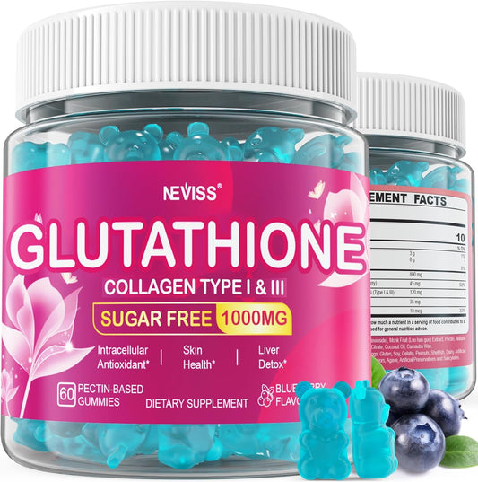 Sugar-Free NEVISS Glutathione Collagen Gummies for Women with L-Cysteine, Vitamin C, Selenium - Ultimate Antioxidant Supplement for Anti-Aging and Immune Support - Vegan, 60Cts