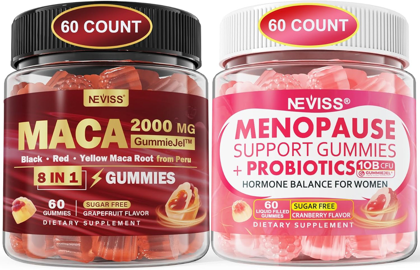 Sugar-Free NEVISS Maca Root Gummies with Menopause Probiotic for Women - 2000mg