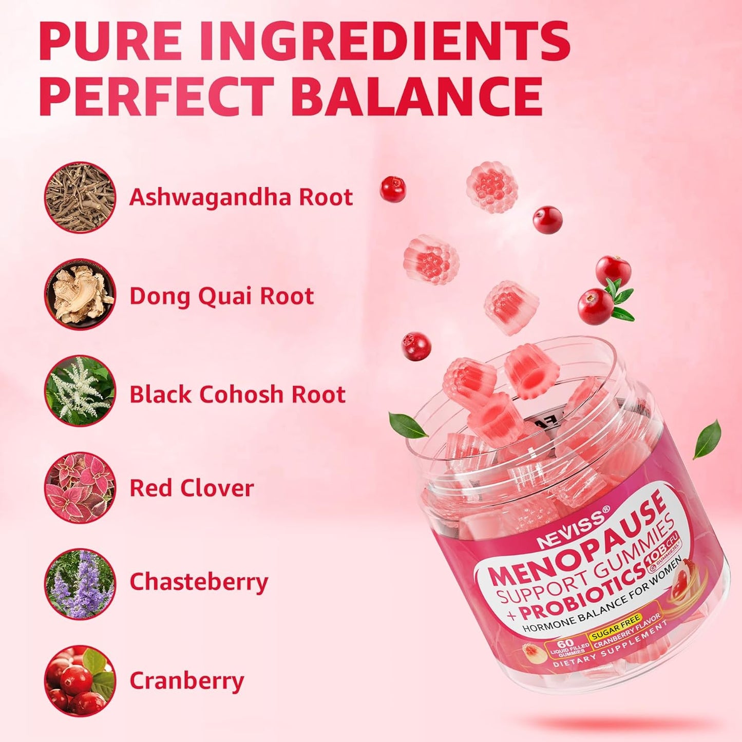 Sugar-Free NEVISS Maca Root Gummies with Menopause Probiotic for Women - 2000mg