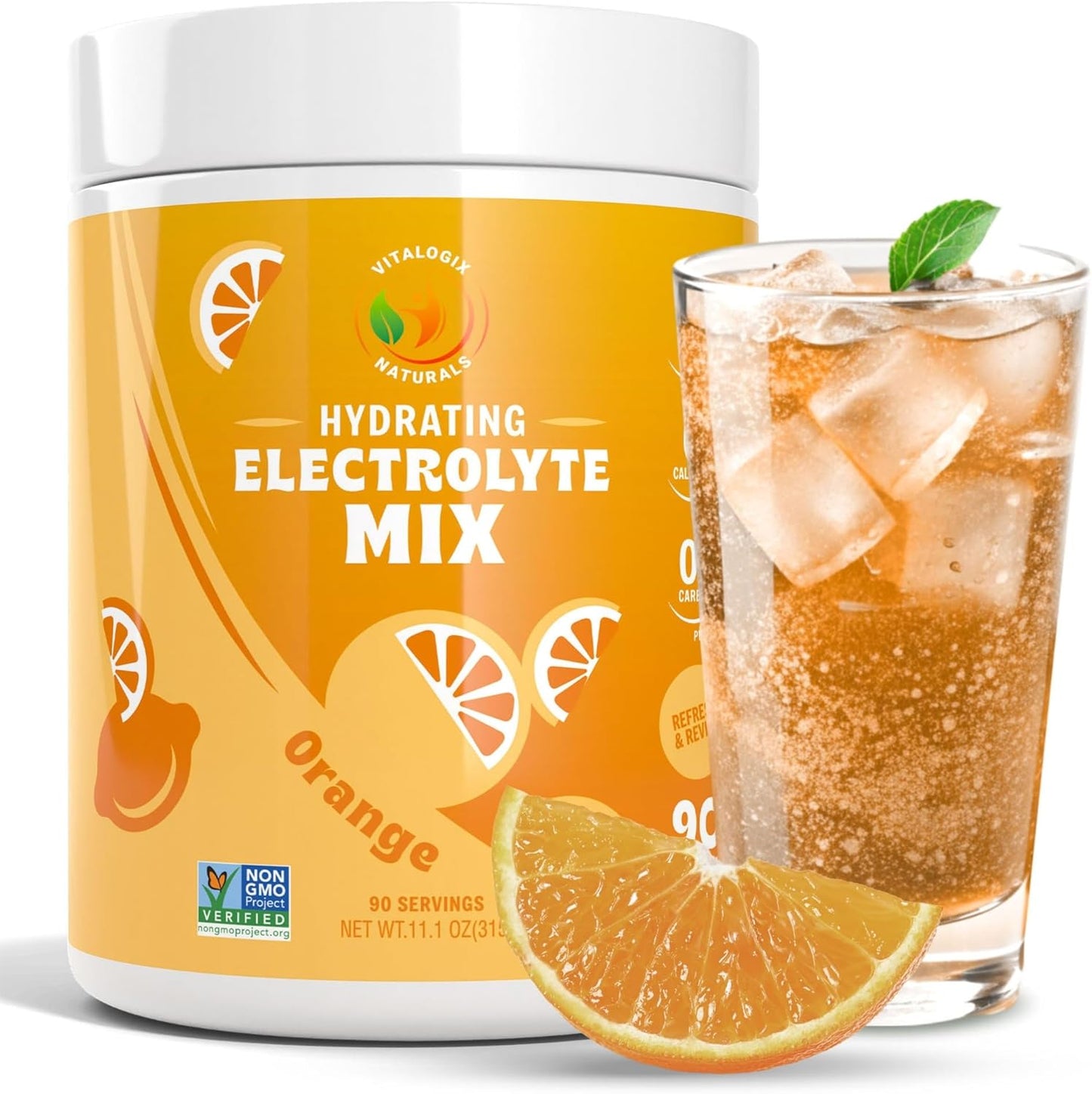 Sugar-Free Orange Electrolyte Powder - Zero Calories, Carbs, or Artificial Ingredients - Keto & Vegan-Friendly - 90 Servings