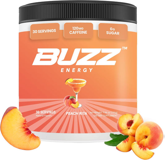 Sugar-Free Peach Rita Morning Buzz Energy Drink Powder - Antioxidant-Rich Energy Boost Mix - 30 Servings for Sports Nutrition and Morning Kickstart - 8 Ounces