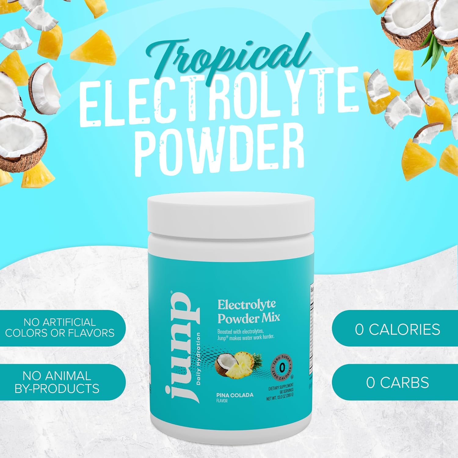 Sugar Free Pina Colada Coconut Pineapple Keto Electrolyte Drink Mix - Zero Carb Hydration Powder with Potassium & Salt - 90ct Powder Packets