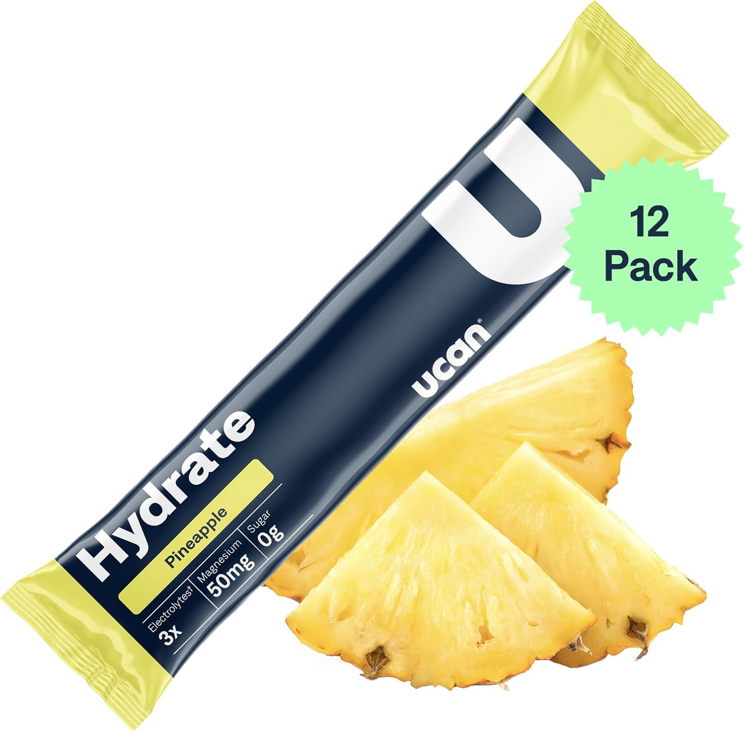 Sugar-Free Pineapple UCAN Hydrate Electrolyte Drink Mix - 12 Stickpacks (Keto, Vegan, Non-GMO, Gluten-Free) - Potassium & Magnesium for Athletes