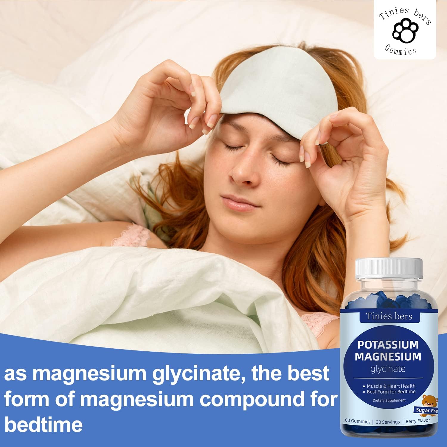 Sugar-Free Potassium Magnesium Gummies for Adults and Kids - Supports Muscle, Heart Health, and Sleep - Vegan and Non-GMO - Berry Flavor - 60 Count