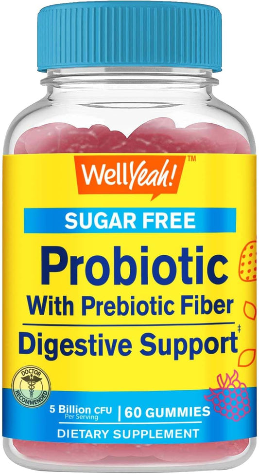 Sugar-Free Probiotic Gummies with Prebiotic for Digestive & Vaginal Health - 5 Billion CFU, Shelf Stable - 60 Count