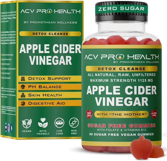 Sugar-Free Promethean Wellness Apple Cider Vinegar Gummies - Low Carb Keto Detox Cleanse (2-Pack)