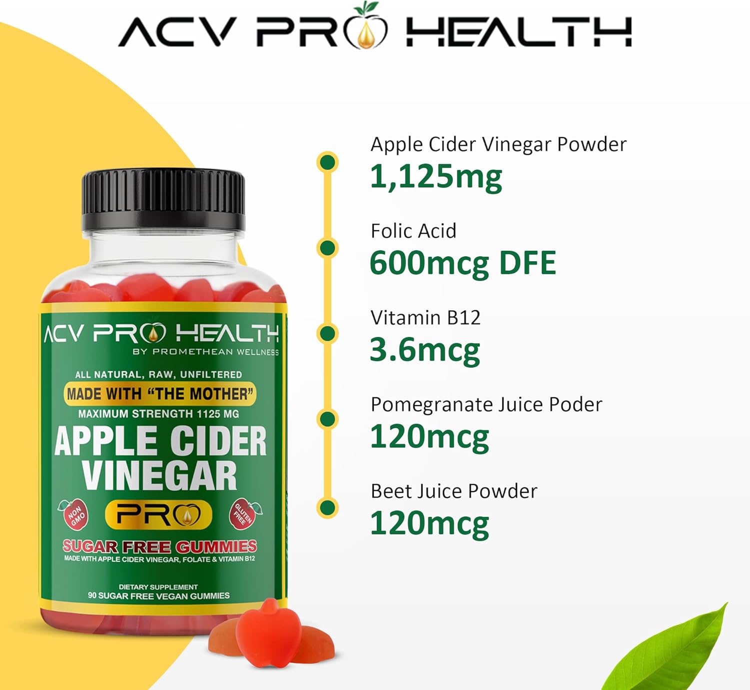 Sugar-Free Promethean Wellness Apple Cider Vinegar Gummies - Low Carb Keto Detox Cleanse (2-Pack)
