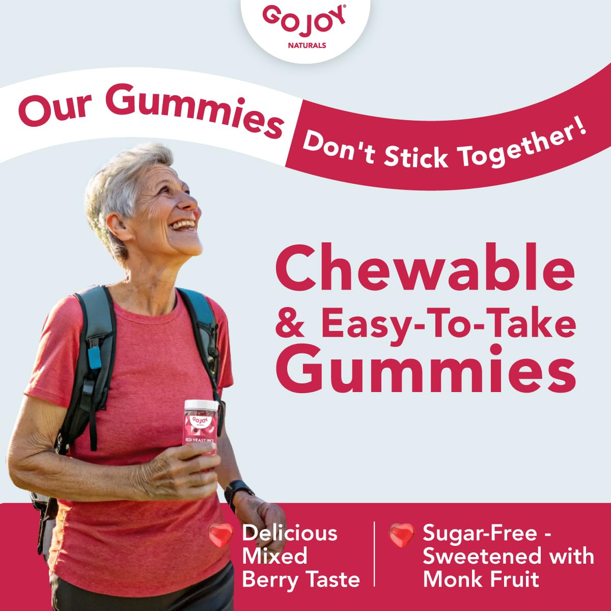 Sugar-Free Red Yeast Rice with CoQ10 Gummies - Vegan Cholesterol Supplements - Gluten-Free & Non-GMO Cholesterol Gummies - 1000 mg Red Rice Yeast Complex - Citrinin-Free Formula