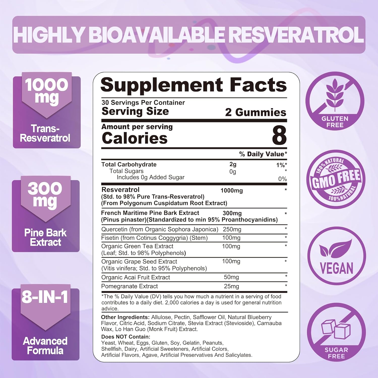 Sugar-Free Resveratrol Gummies with Pine Bark Extract - Nextdia Supplement with Quercetin, Fisetin, Grape Seed - 120 Count