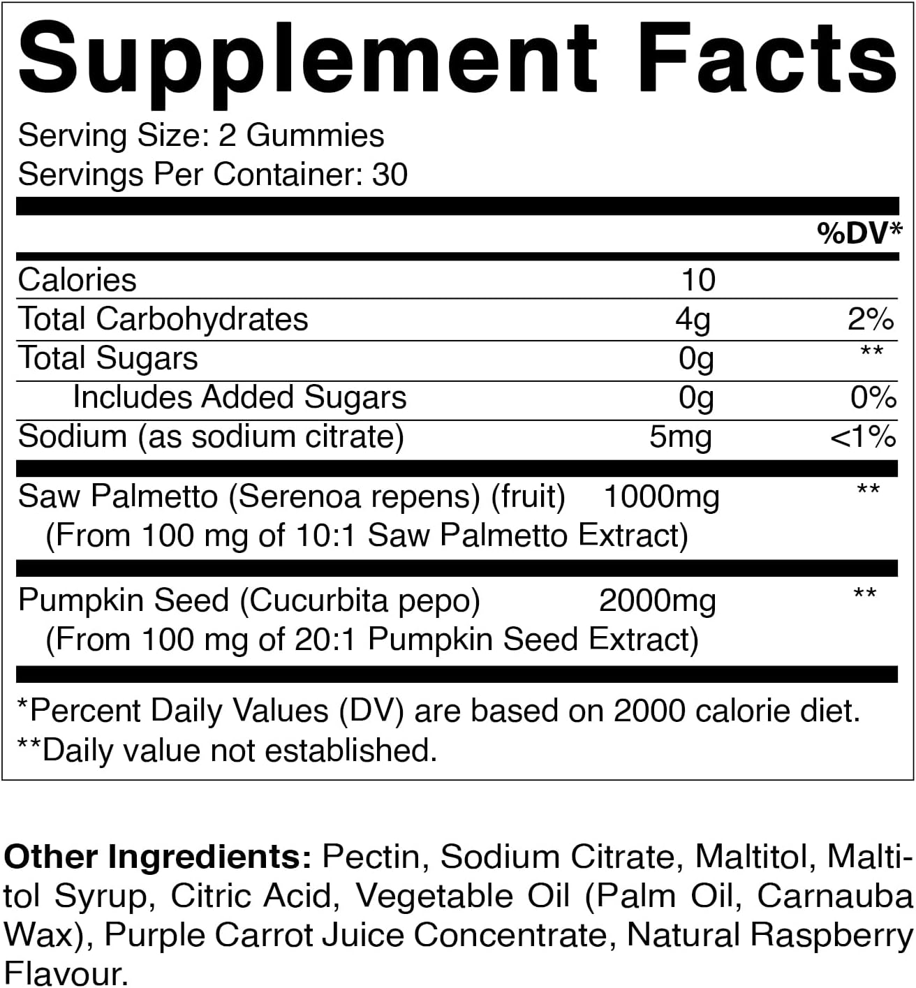 Sugar-Free Saw Palmetto with Pumpkin Seed - 3000mg per Serving - Natural Raspberry Flavor - 60 Count Bottle