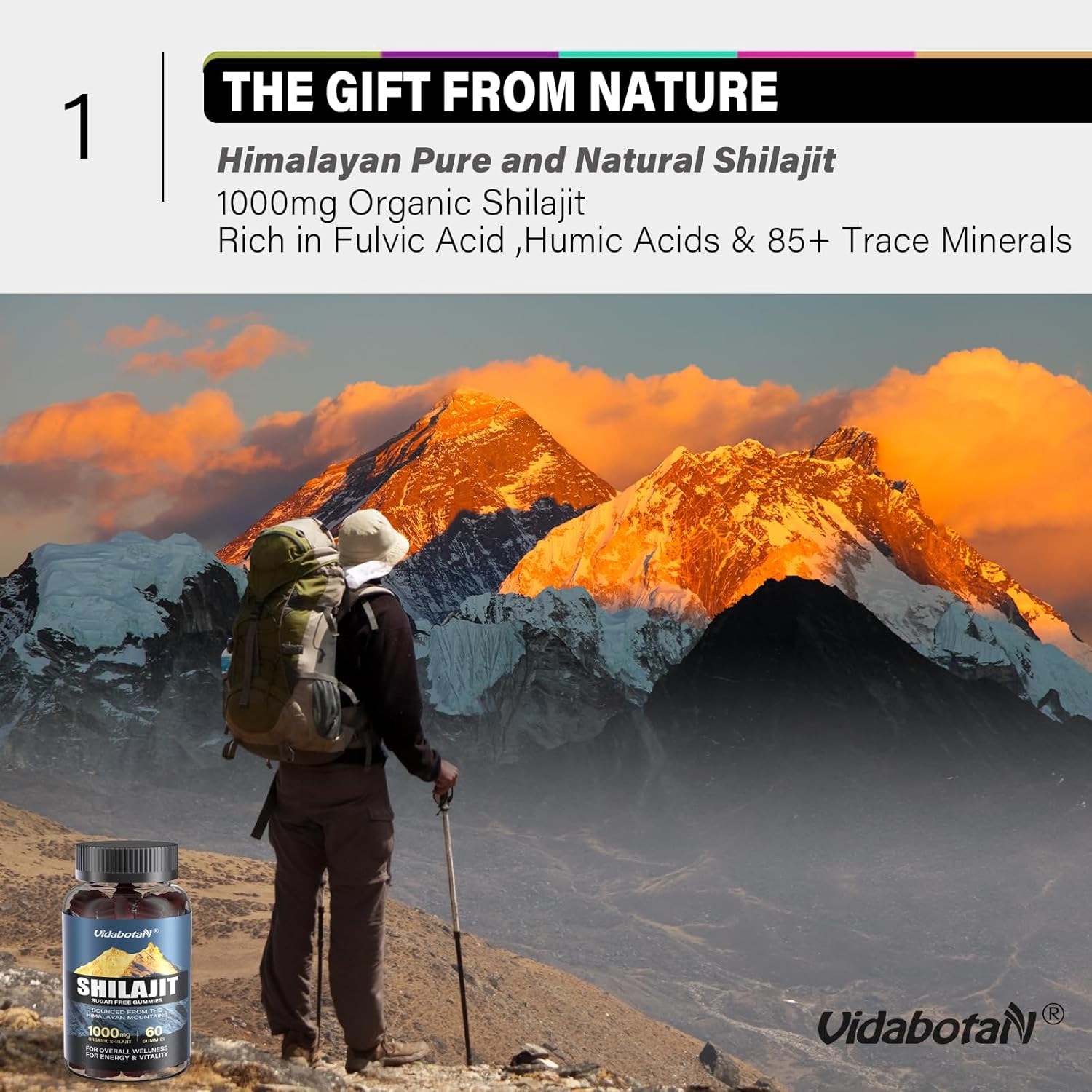 Sugar-Free Shilajit Gummies 1000mg with Ashwagandha - Energy & Immunity Support - Mixed Berry Flavor - 120 Gummies
